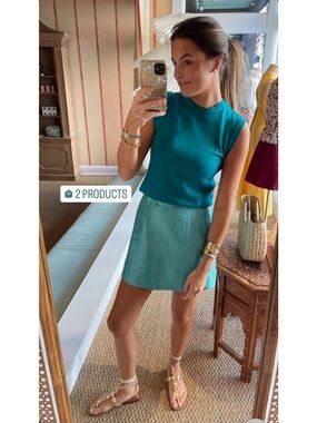 Julia Amory Park Avenue Mini Skirt Silk- Ocean Dupioni Large NWT